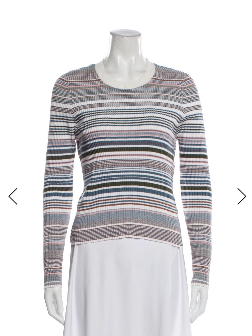 Veronica Beard Striped Ribbed Long-Sleeve Top in White, Pink, Blue, Olive